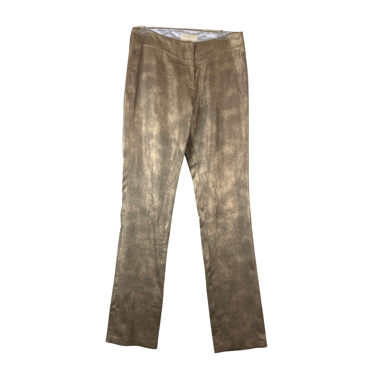 Zac Posen Gold Coated Linen Herringbone Pants-Thumbnail