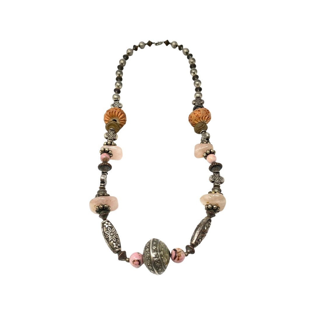 Metal and Stone Beaded Necklace-Thumbnail