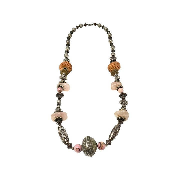 Metal and Stone Beaded Necklace-Thumbnail