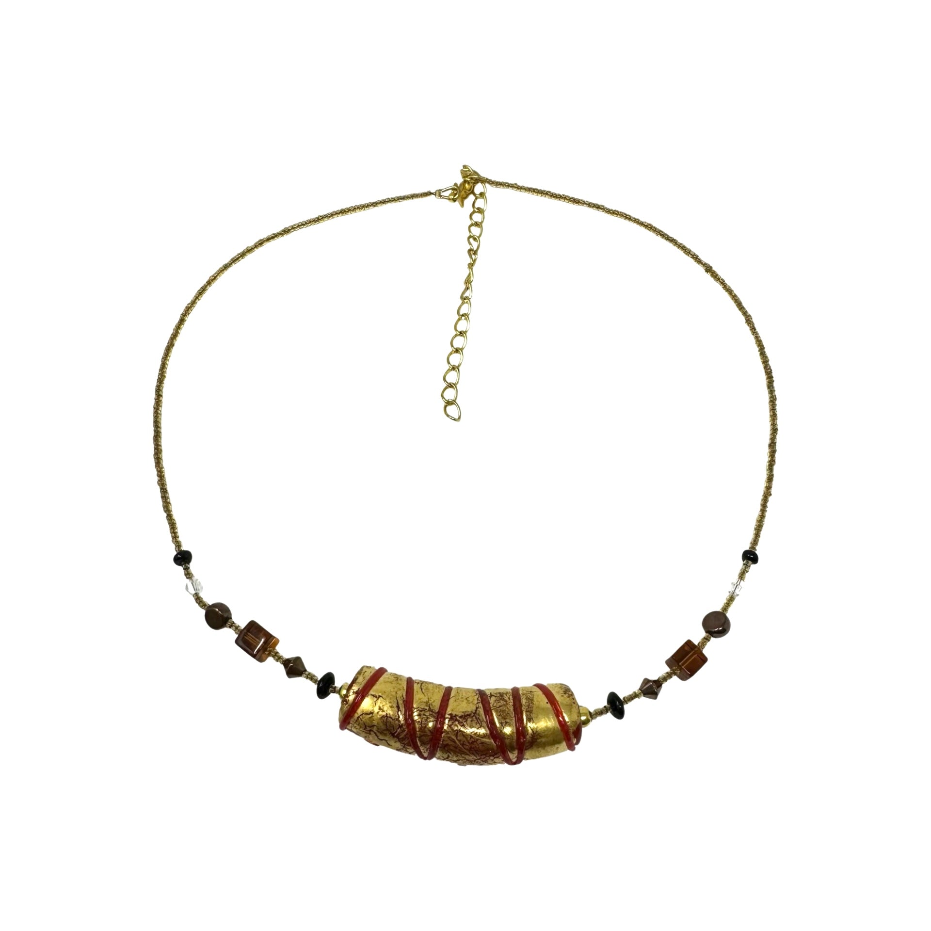 Statement Gold Art Glass Bead Necklace