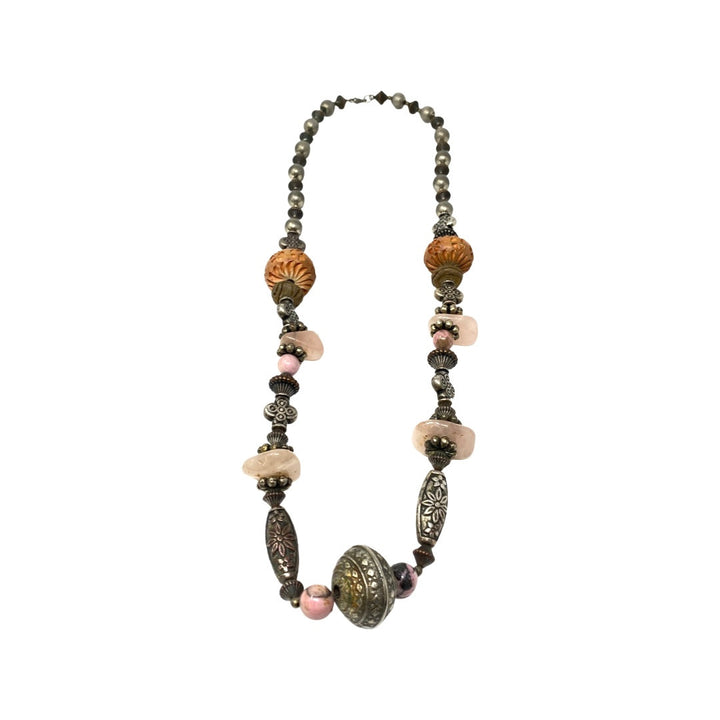 Metal and Stone Beaded Necklace-Back