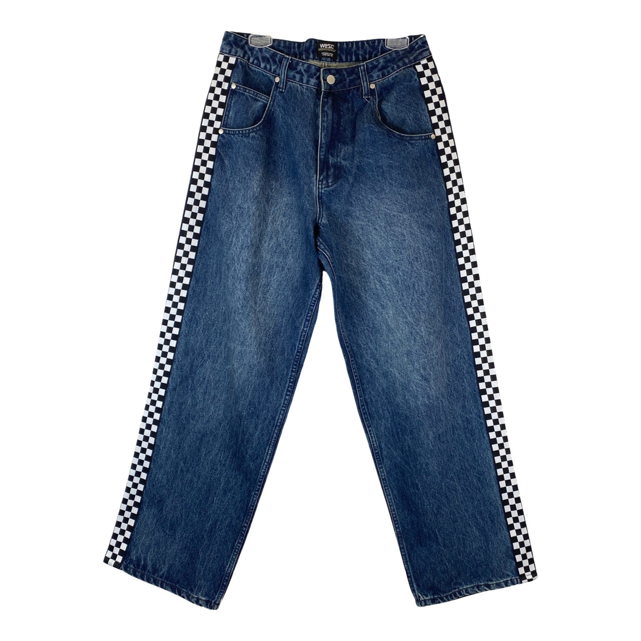 WESC Jay Wide Leg Checkered Stripe Jeans-Thumbnail