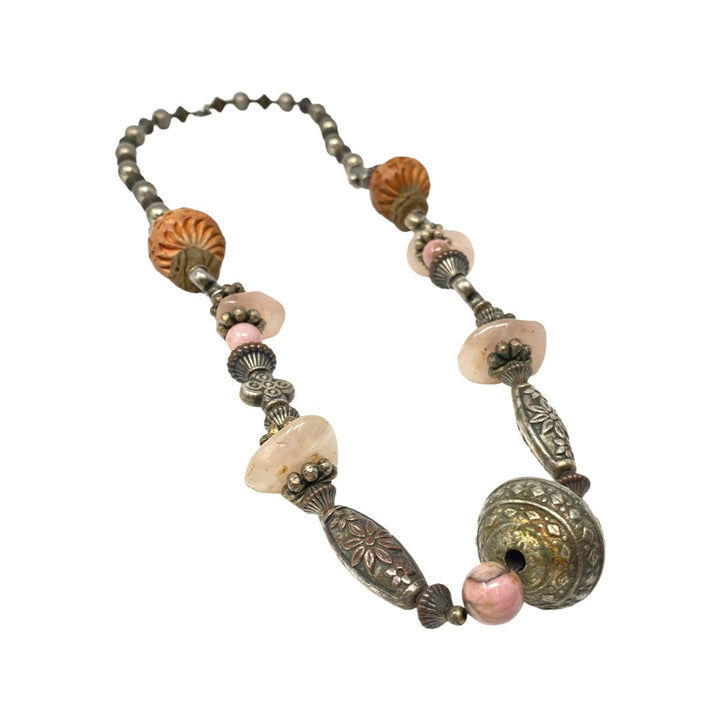 Metal and Stone Beaded Necklace-Detail