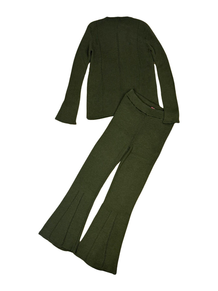 Something Navy Rib Knit Top and Pant Set-Green Set