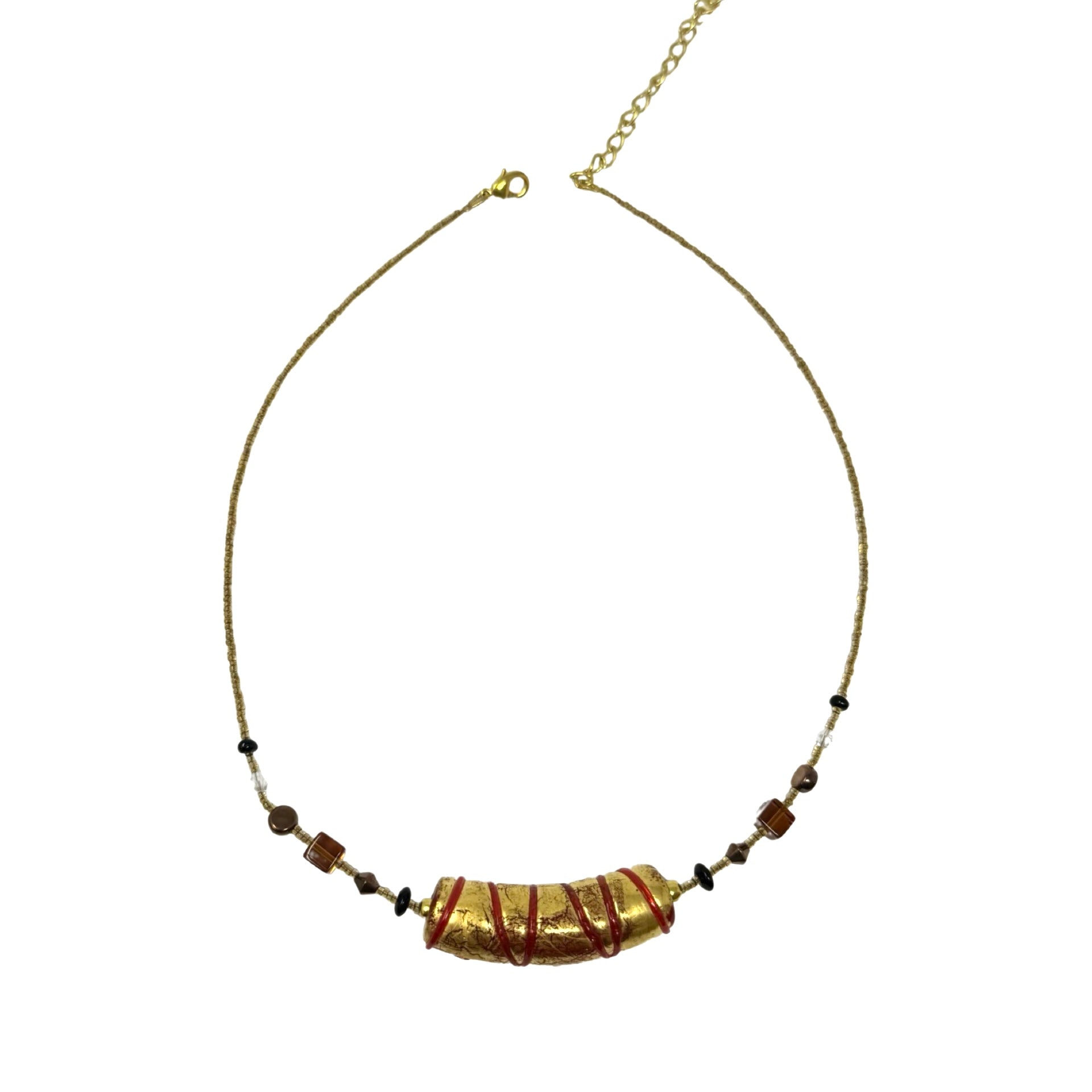 Statement Gold Art Glass Bead Necklace