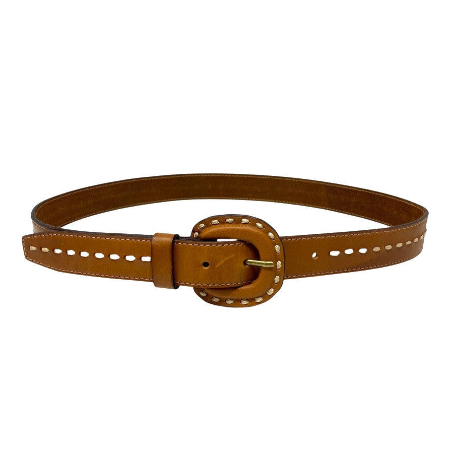 Contrast Center Stitched Leather Belt-Front