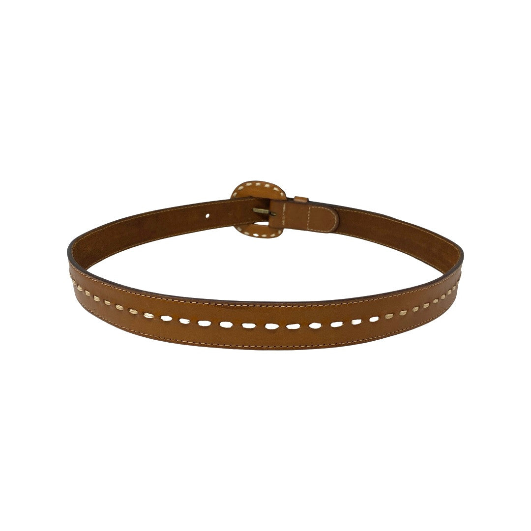 Contrast Center Stitched Leather Belt-Back