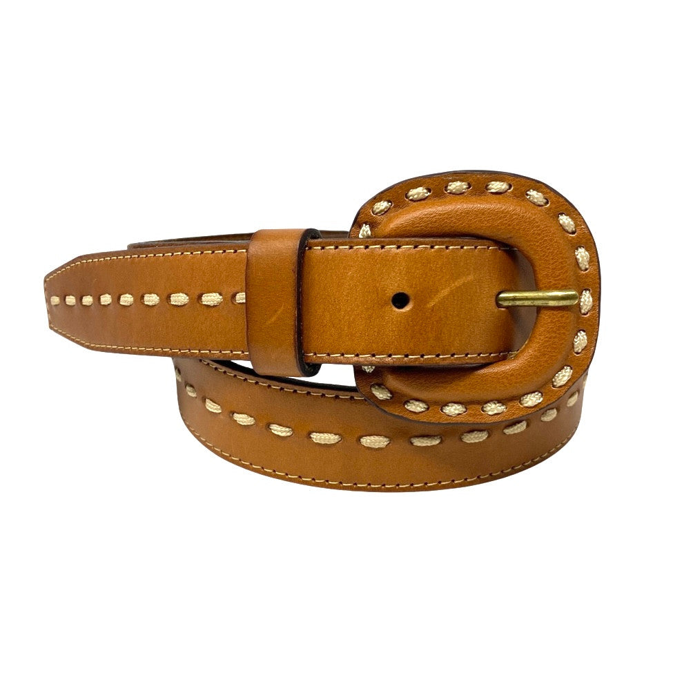 Contrast Center Stitched Leather Belt-Thumbnail