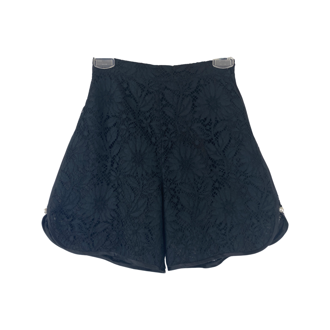Pearl Detail High Waist Lace Shorts-Back