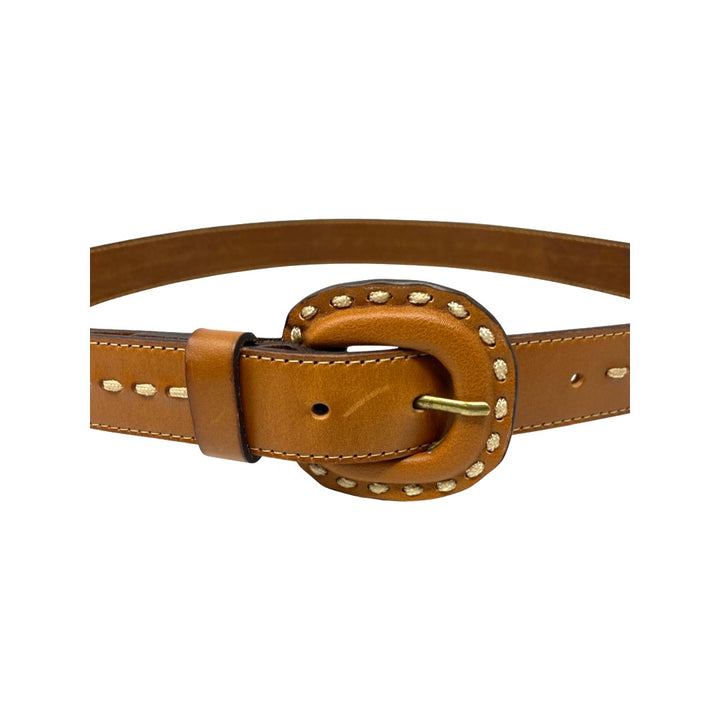 Contrast Center Stitched Leather Belt-Detail