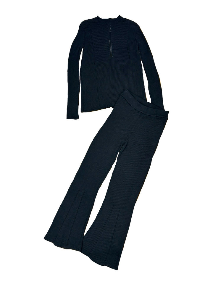 Something Navy Rib Knit Top and Pant Set-Black Set