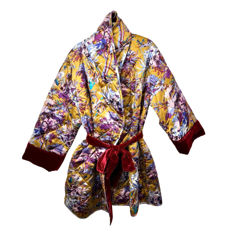 Anthropologie Velvet and Floral Printed Satin Robe Coat