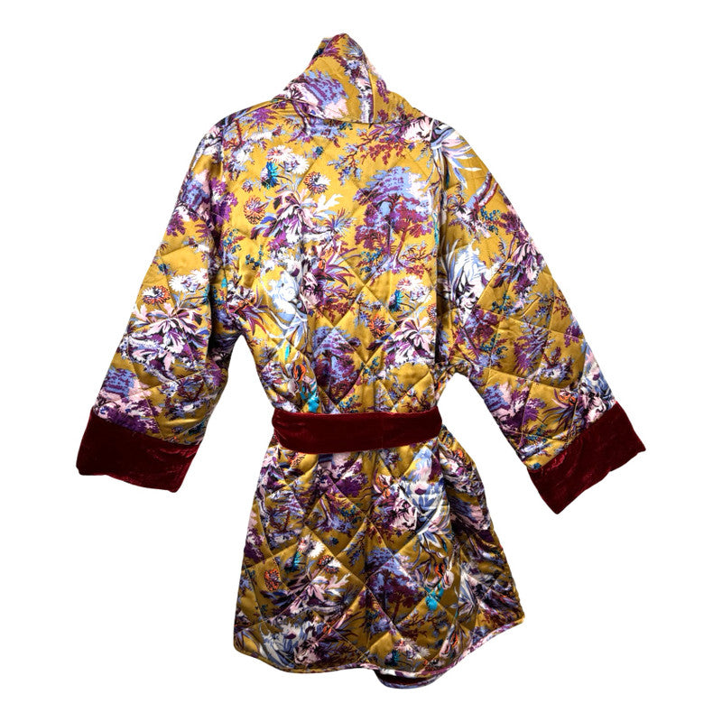 Anthropologie Velvet and Floral Printed Satin Robe Coat