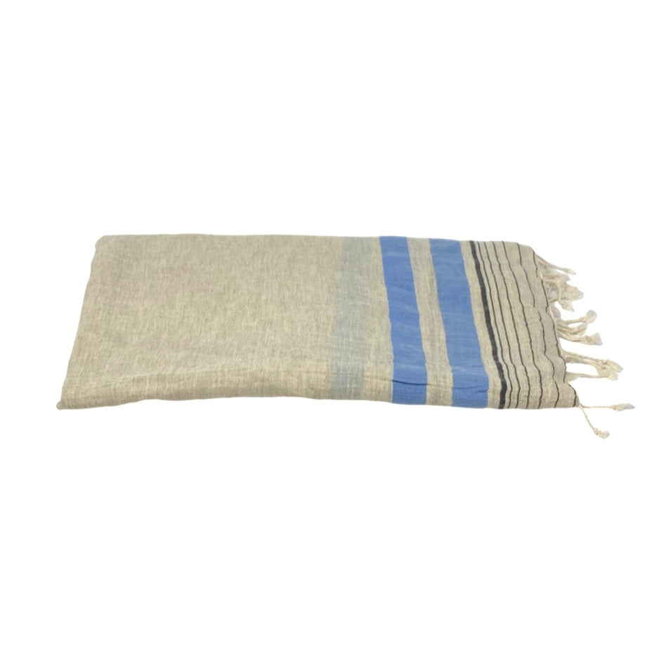 Striped Linen Blend Scarf-Front