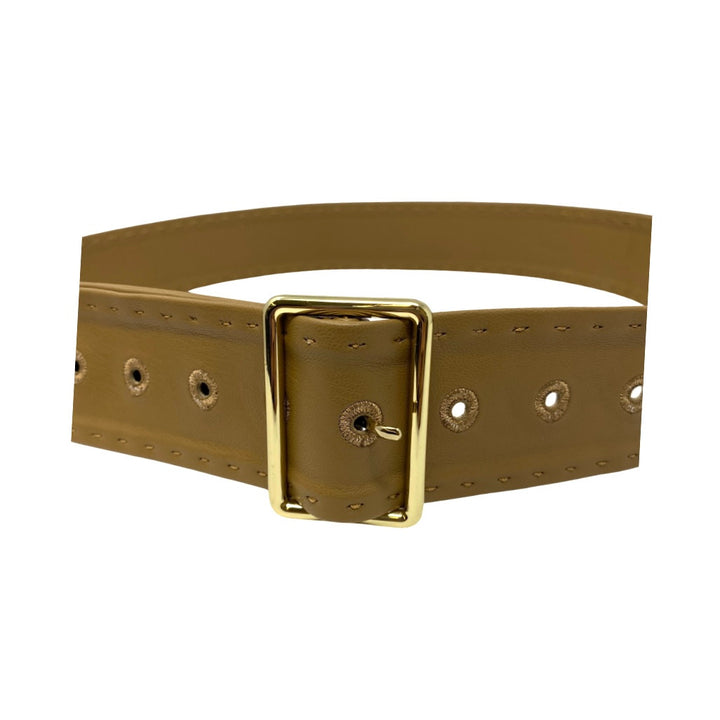 Flat Faux Leather Contrast Stitch Belt-Detail