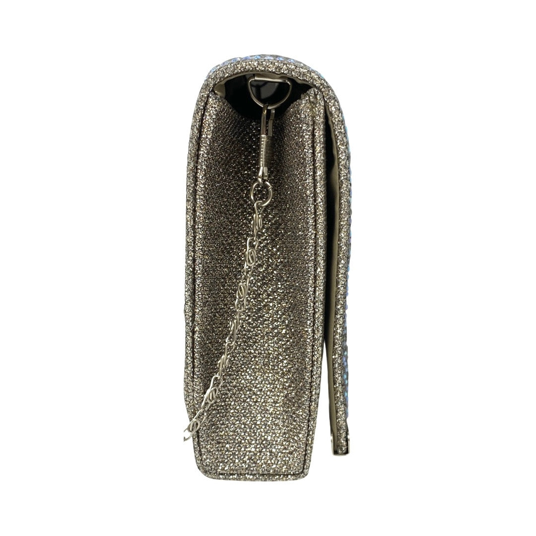 Dmargeaux Silver Rhinestone Glitter Chain Strap Clutch-Side