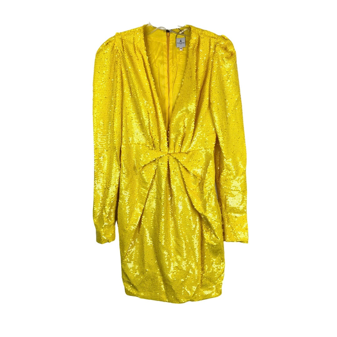 Thang De Hoo Yellow Sequined Deep V Dress-Thumbnail