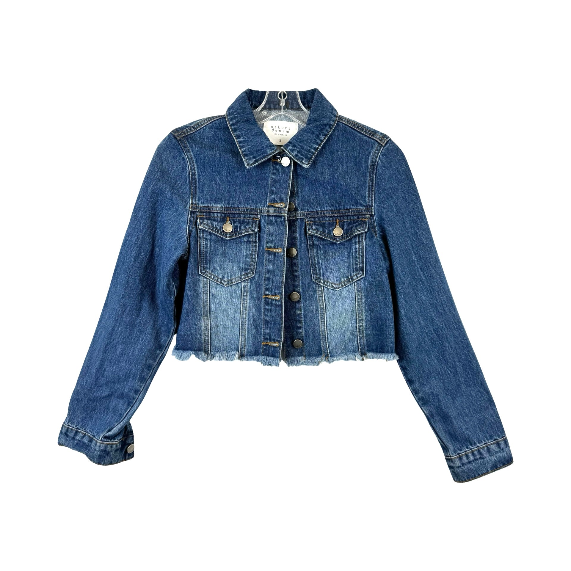 Nature Denim Cropped Metal Fringe Denim Jacket