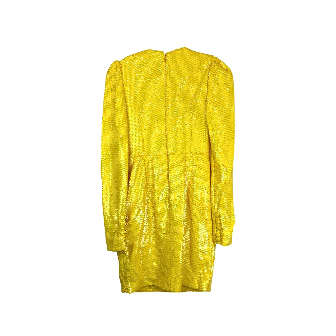 Thang De Hoo Yellow Sequined Deep V Dress-Back