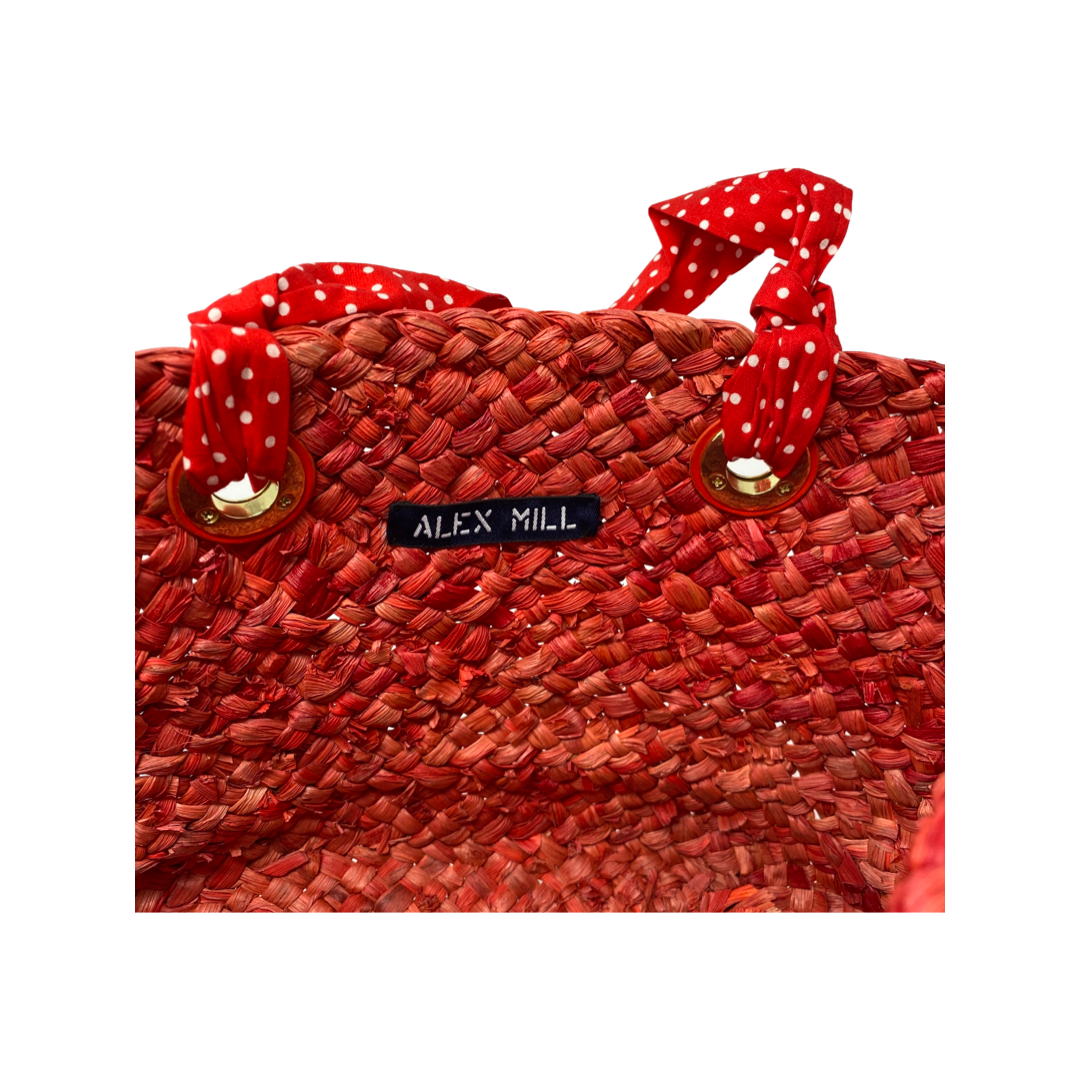 Alex Mill Polka Dot Handle Straw Basket Bag-Red label