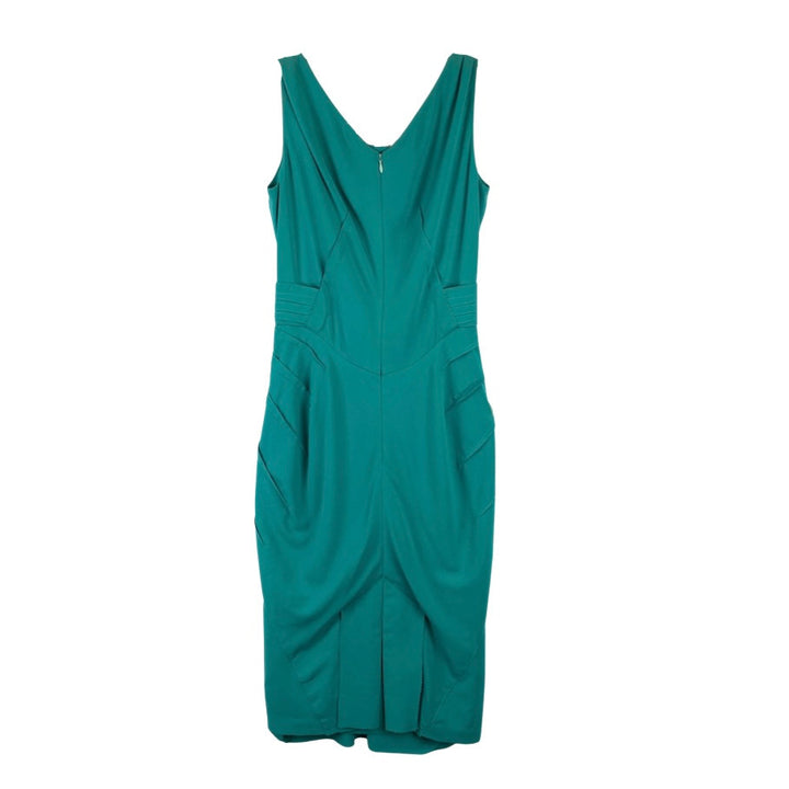 Zac Posen Bi-Stretch Crepe Turban Dress-Green Back