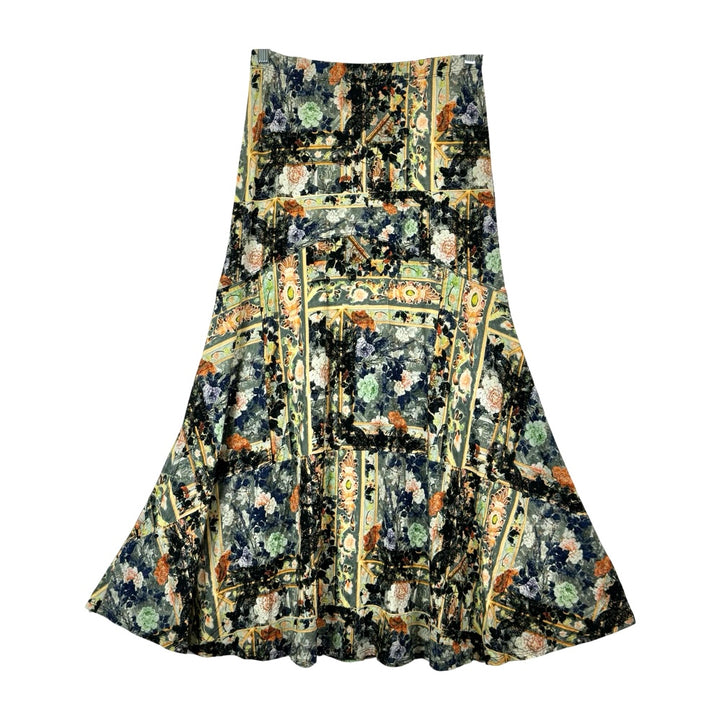 Peruvian Connection Mixed Floral Print Jersey Maxi Skirt