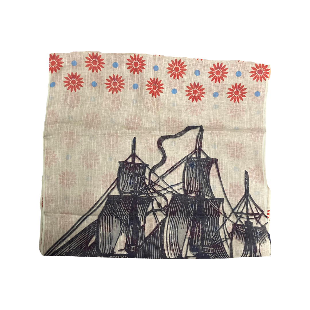 Thomas Paul Ship and Floral Print Linen Runner-Folded