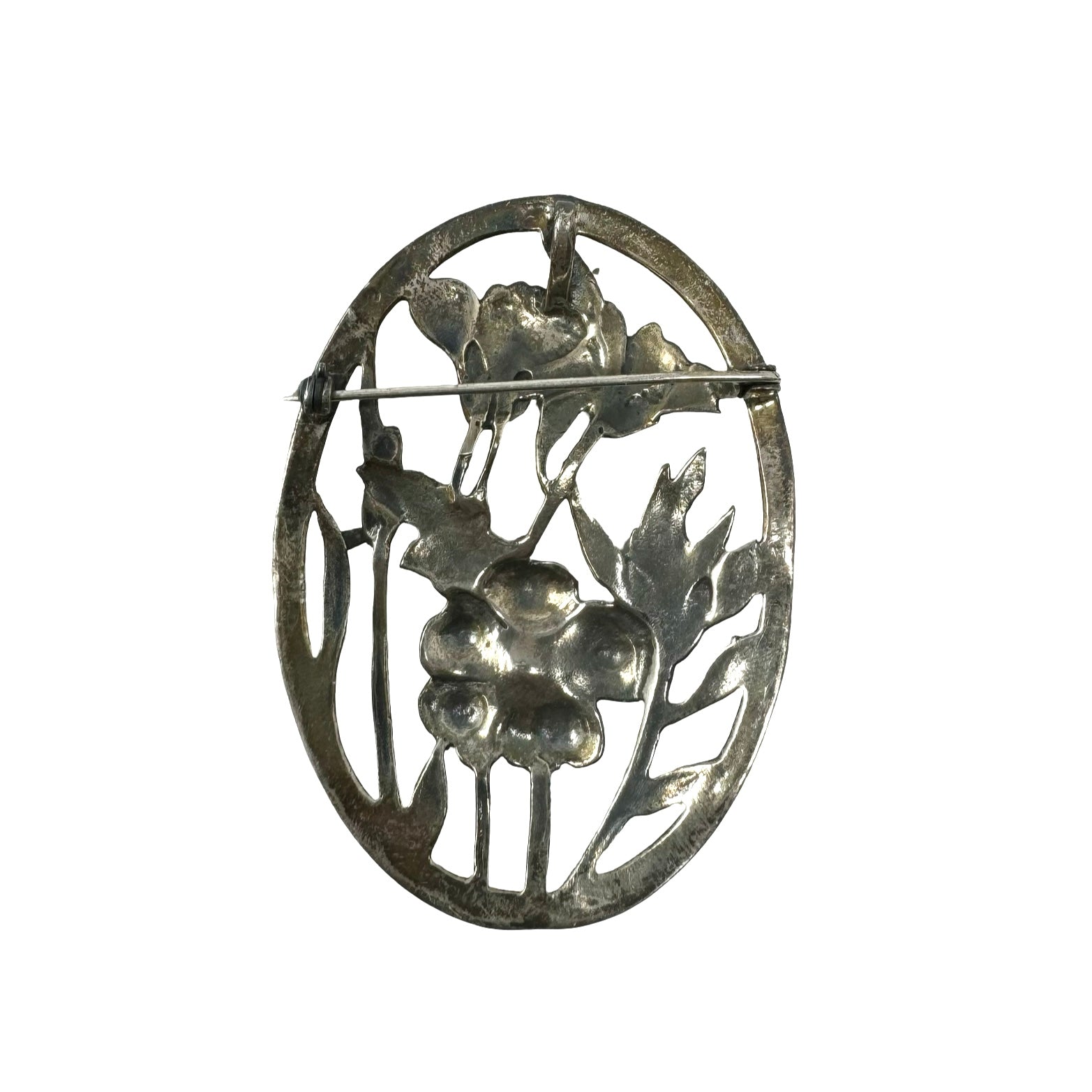 Sterling Silver Floral Oval Brooch