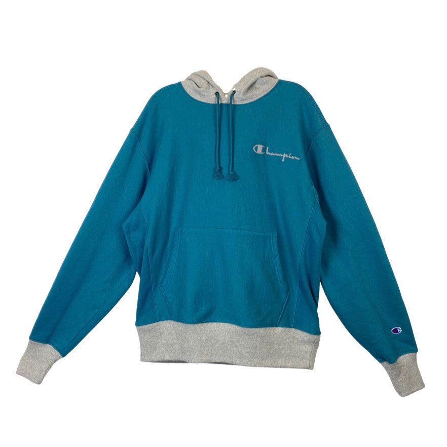 Champion Contrast Trim Reverse Weave Hoodie-Blue front