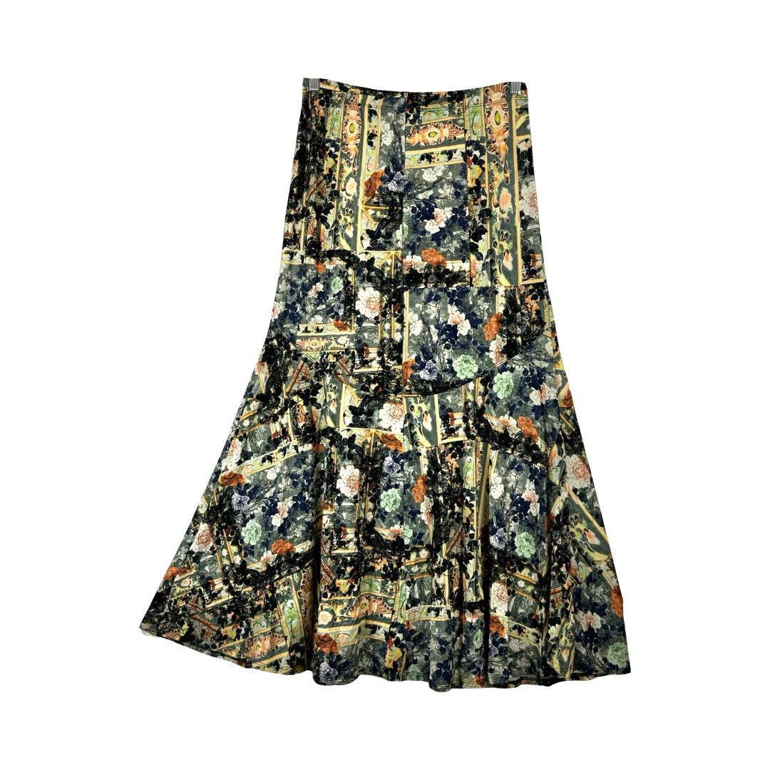 Peruvian Connection Mixed Floral Print Jersey Maxi Skirt