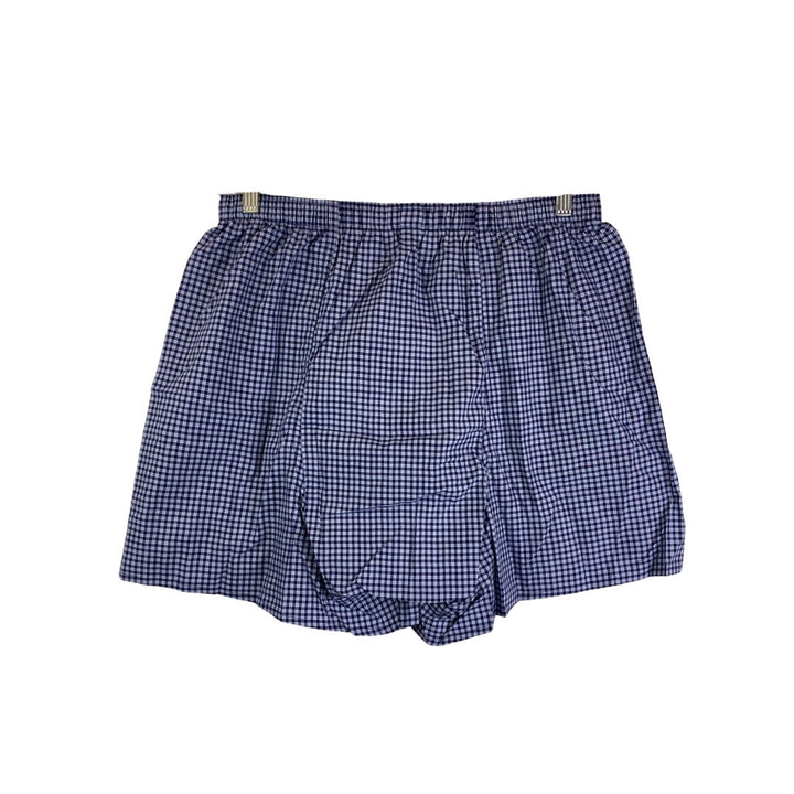 New & Lingwood Navy and Light Blue Checkered Cotton Boxers-Back