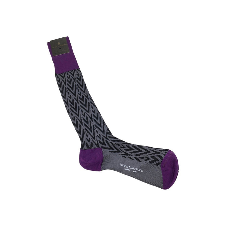 New & Lingwood Black and Gray Herringbone Long Socks-Thumbnail