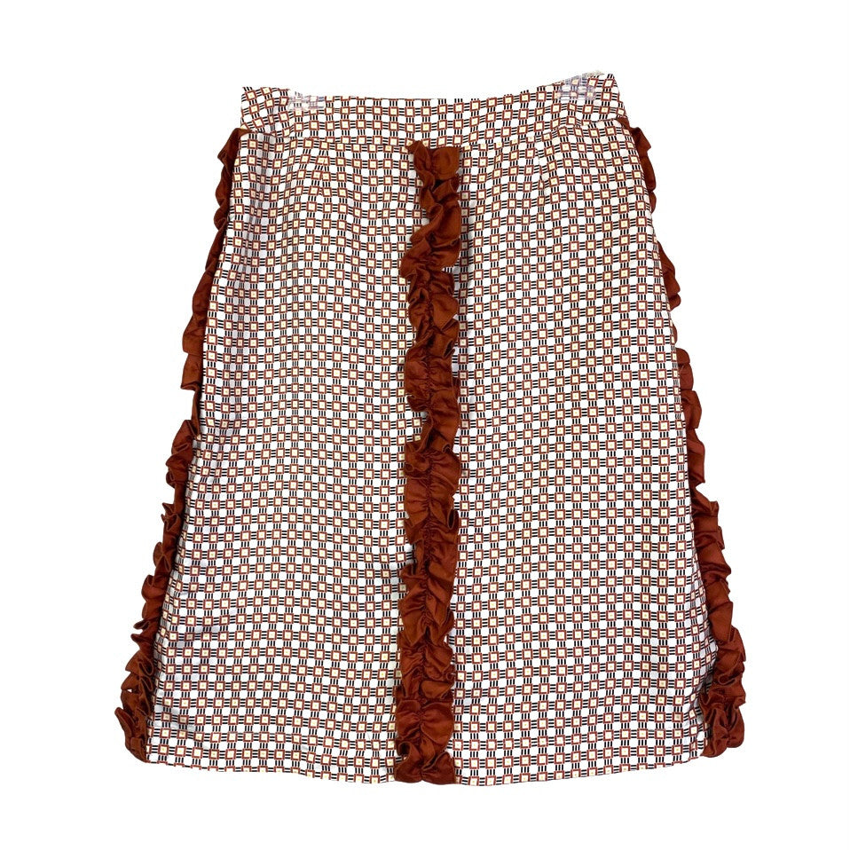 Lisou Ruffle Geometric Print Silk Skirt-Thumbnail