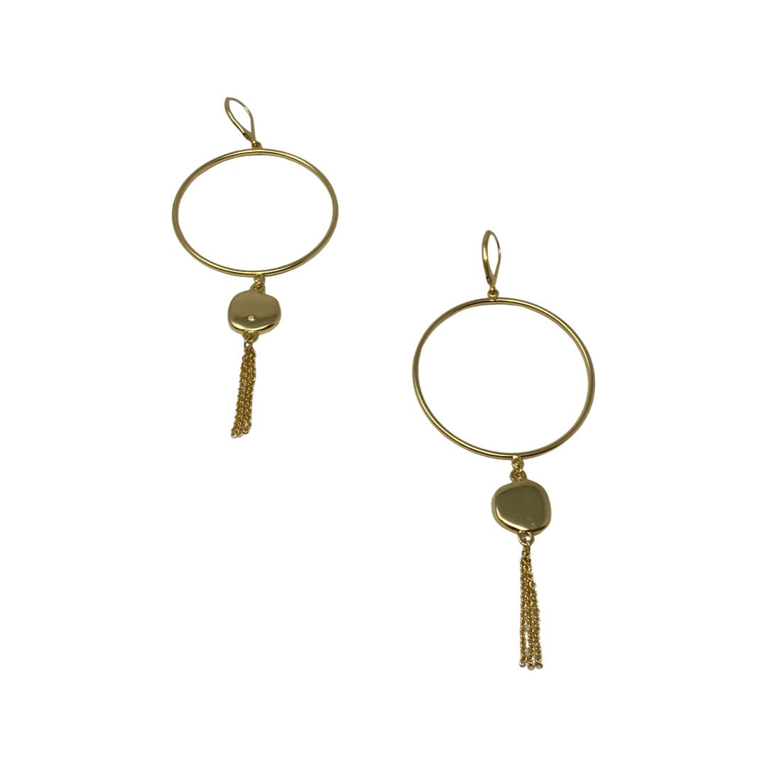 Sole Society Gold and Pearl Drop Hoop Earrings-Back