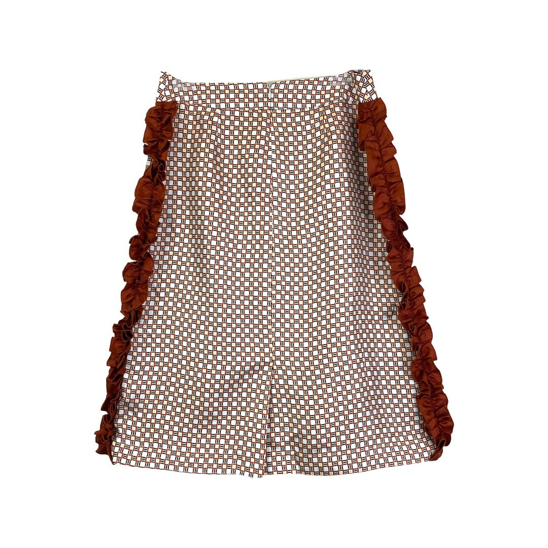 Lisou Ruffle Geometric Print Silk Skirt-Brown Back