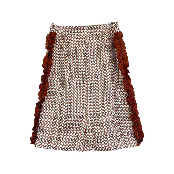 Lisou Ruffle Geometric Print Silk Skirt-Brown Back