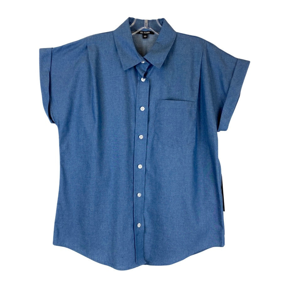 Kal Rieman Cuffed Cap Sleeve Shirt-blue front