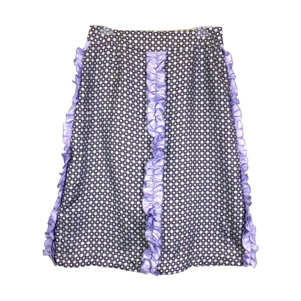 Lisou Ruffle Geometric Print Silk Skirt-Purple Front
