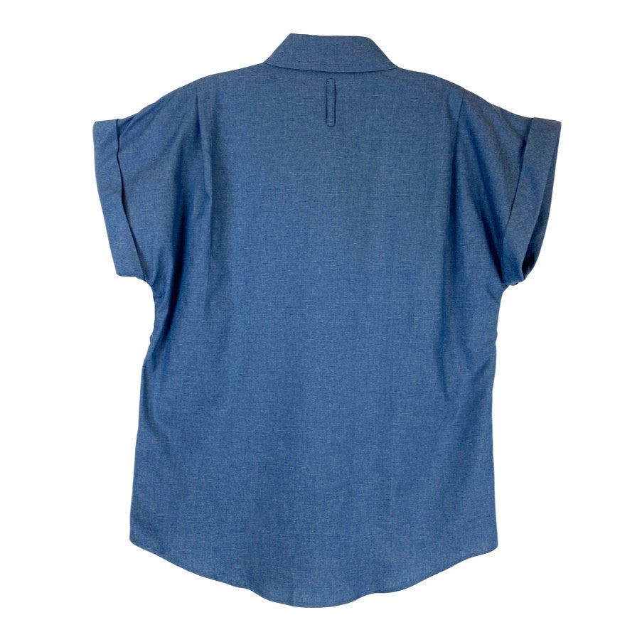 Kal Rieman Cuffed Cap Sleeve Shirt-blue back