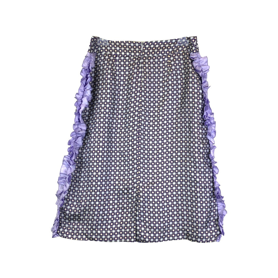 Lisou Ruffle Geometric Print Silk Skirt-Purple Back