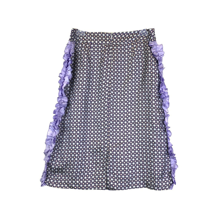 Lisou Ruffle Geometric Print Silk Skirt-Purple Back