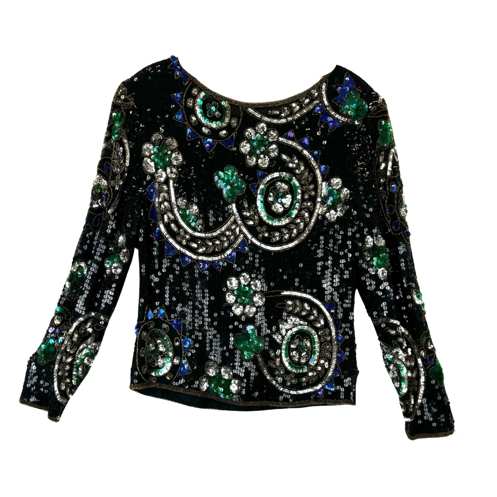 Scala Beaded Sequin Long Sleeve Top