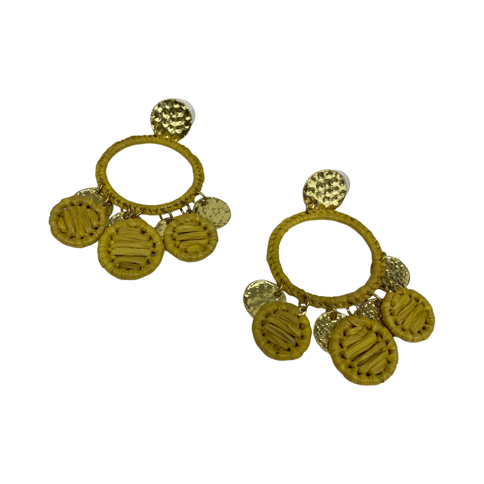 Raffia Wrapped Metal Circle Earrings