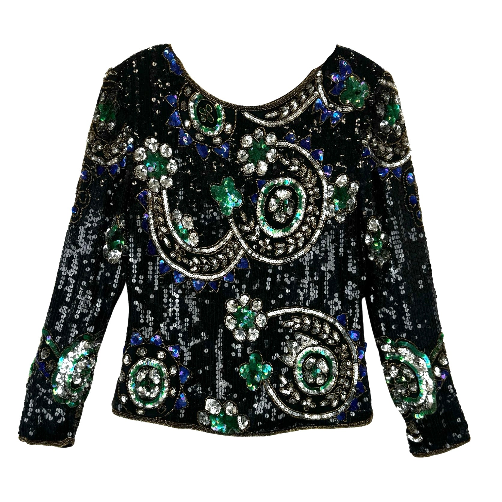 Scala Beaded Sequin Long Sleeve Top