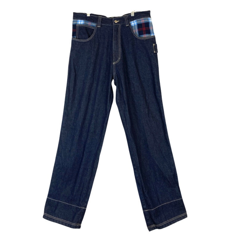 Plaid Inlet Wide Leg Jeans-Thumbnail