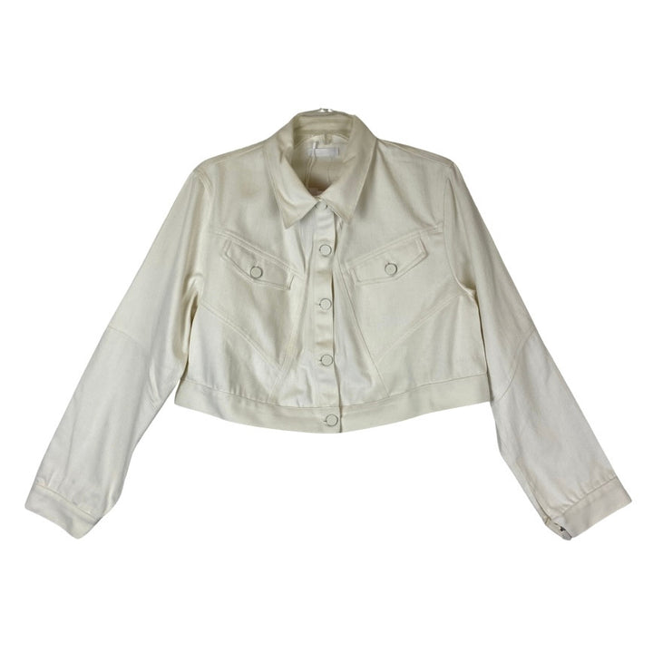 LBV White Denim Cropped Bomber Jacket-Thumbnail