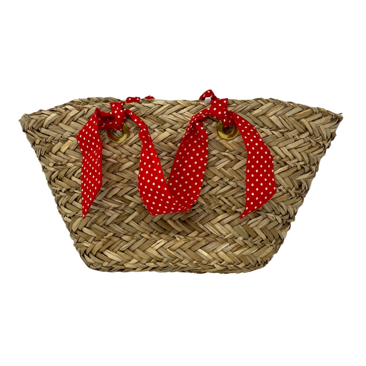 Alex Mill Polka Dot Handle Straw Basket Bag-Beige back