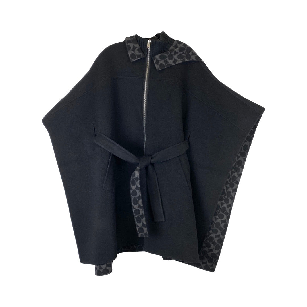 Coach Wool Logo Cape-Black Front