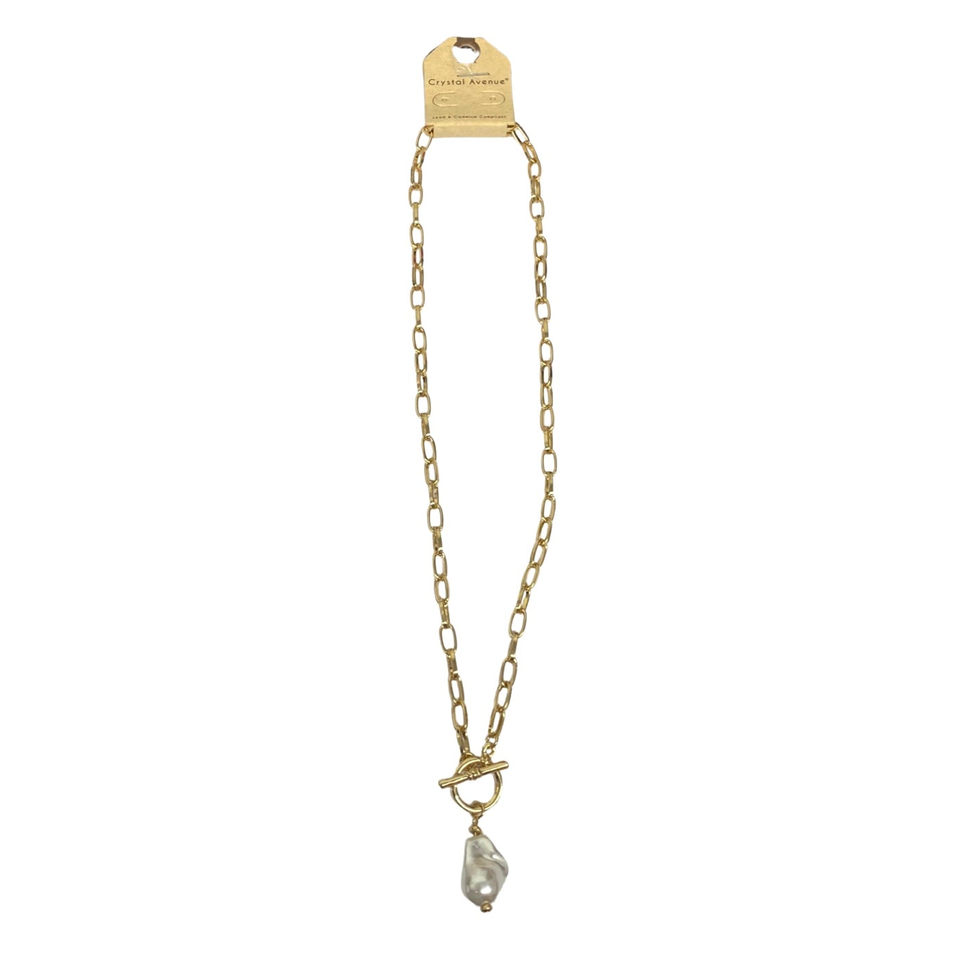 Crystal Avenue Chain And Pearl Pendant Necklace