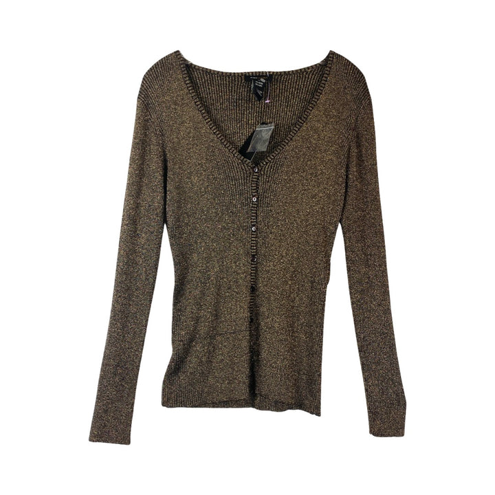 BCBGMAXAZRIA Metallic Knit Button Front Top